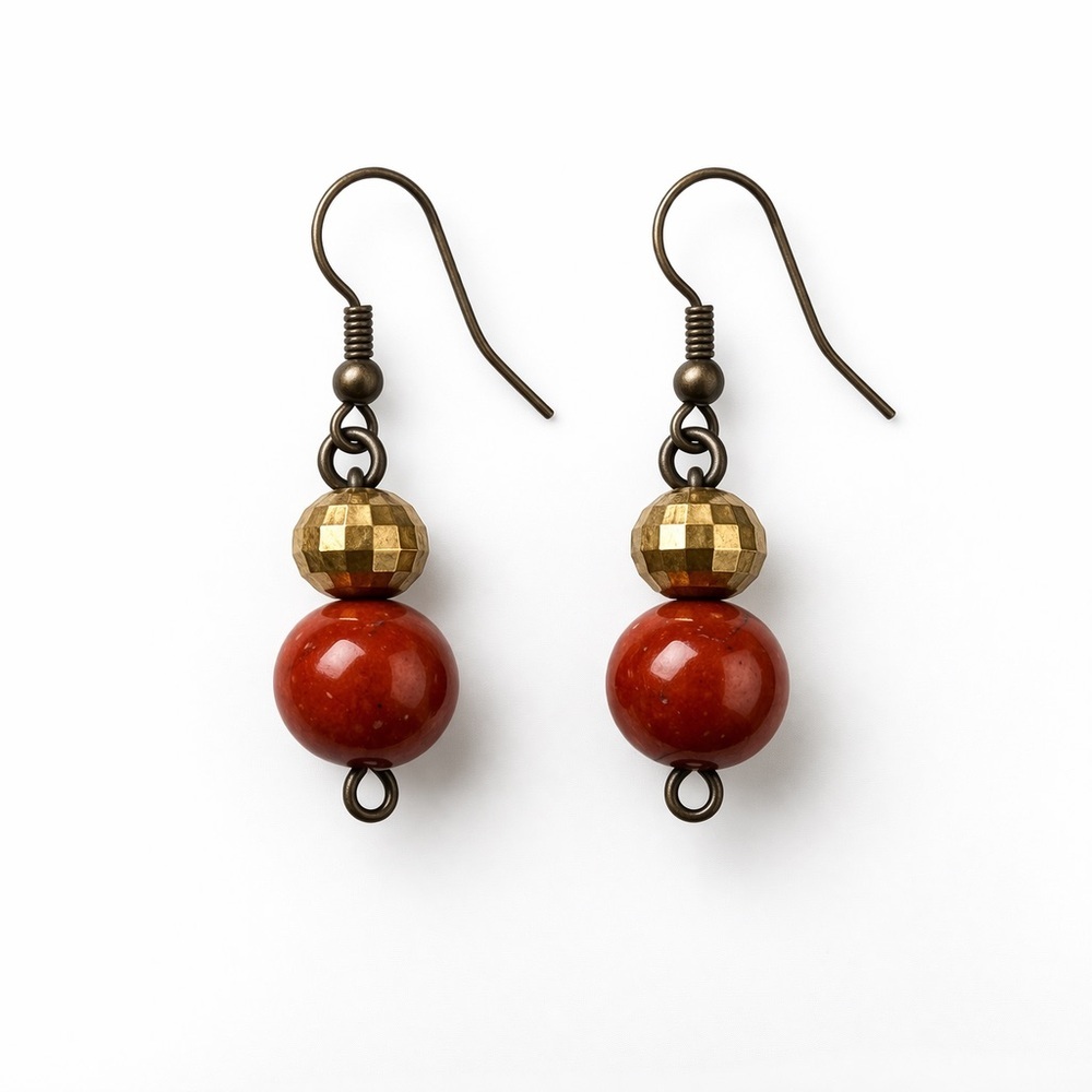 Gold & Burnt‎ Orange Beaded Dangle Earrings Minimal Boho Chic